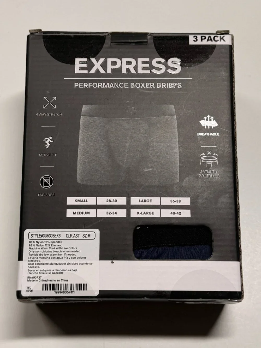 NWT Express Performance Microfiber Boxer Briefs - Multi Colors - 3 Pack